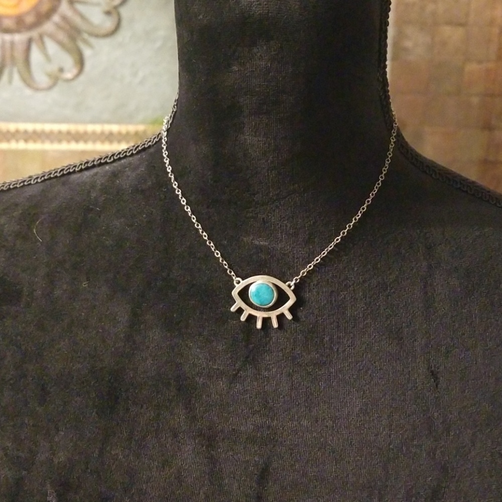 Third eye sterling silver & turquoise necklace